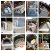 Fotocollage vom Bau eines Pizzaofens und dem Backen von Pizzen.