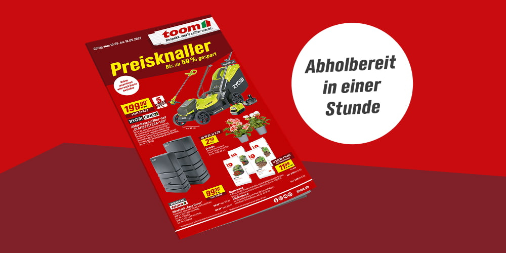 Werbung für Gartenprodukte wie Rasenmäher und Blumenerde