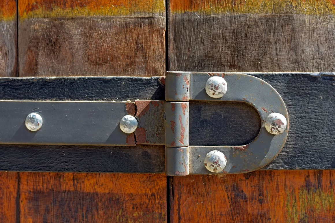 Rostiges Türscharnier an Holztür