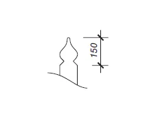 Skizze eines verzierten Profils mit der Maßangabe 150.