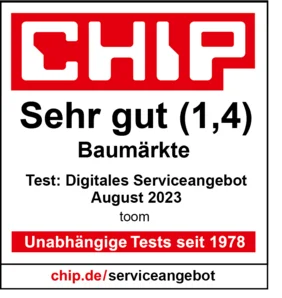 CHIP Testsiegel: Sehr gut (1,4) Baumärkte, Test: Digitales Serviceangebot August 2023
