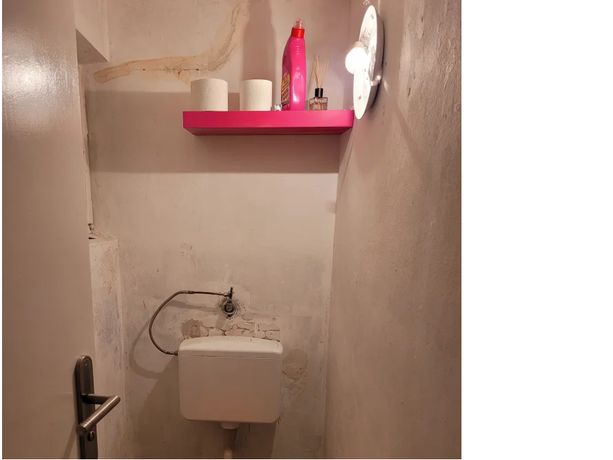 Toilette mit rosa Regal