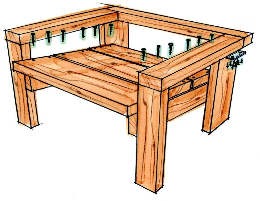 Skizze eines hölzernen Gartenstuhls