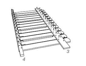 Zeichnung des dritten Bauschritts eines hölzernen Fahrradständers mit Nägeln.