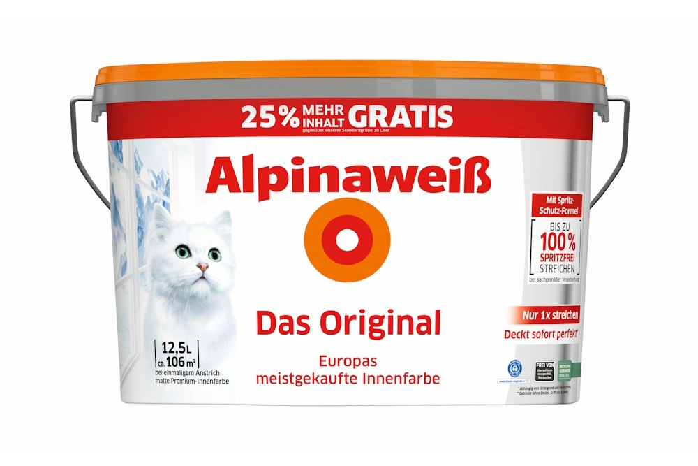 Alpinaweiß Aktionseimer mit 25 % mehr Inhalt gratis