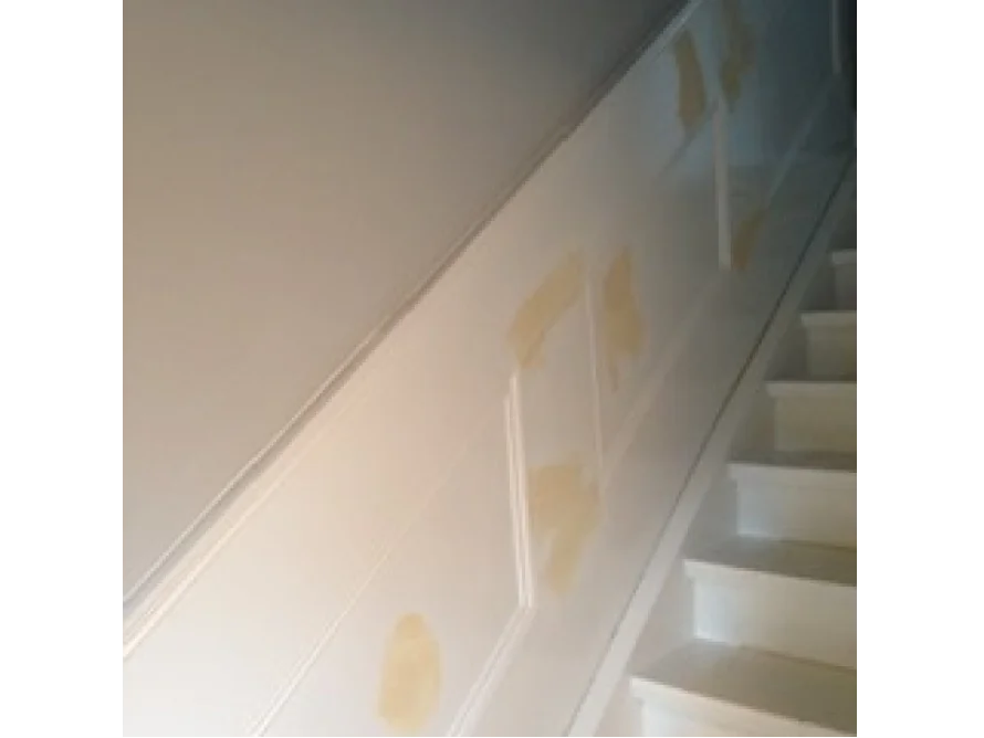 Weiße Holztreppe mit Stuck