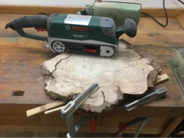 Bandschleifer auf Baumscheibe