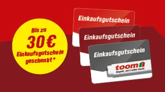 Werbebanner mit Einkaufsgutscheinen im Wert von bis zu 30 Euro.