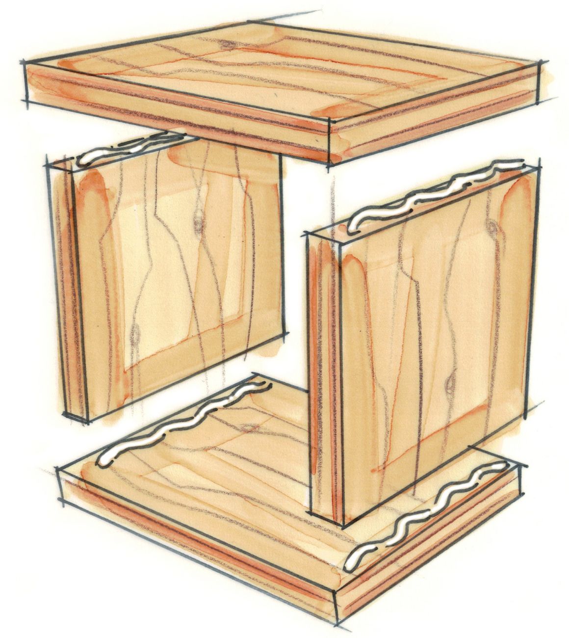 Skizze einer Kindertischleuchte aus Holz