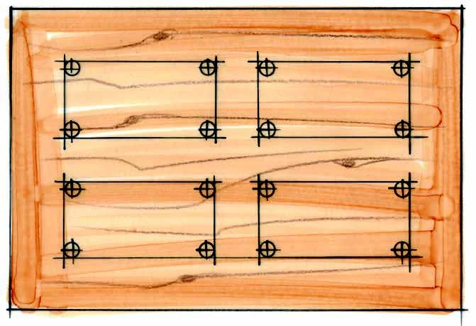 Holzrahmen mit Markierungen