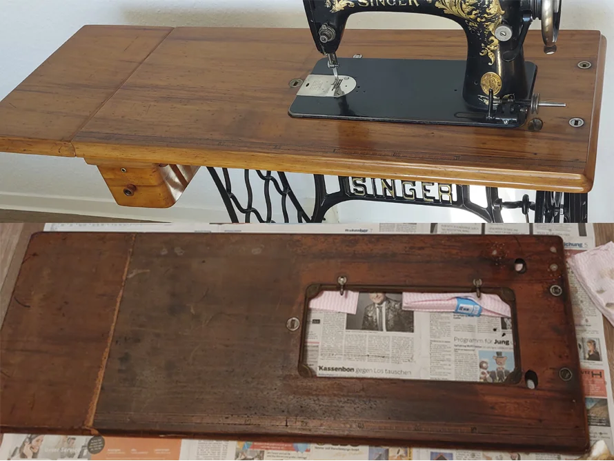 Abgeschliffene Oberfläche einer Nähmaschine