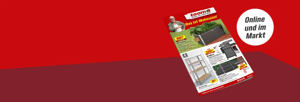 Werbebanner mit einem Prospekt und dem Hinweis 'Online und im Markt'.