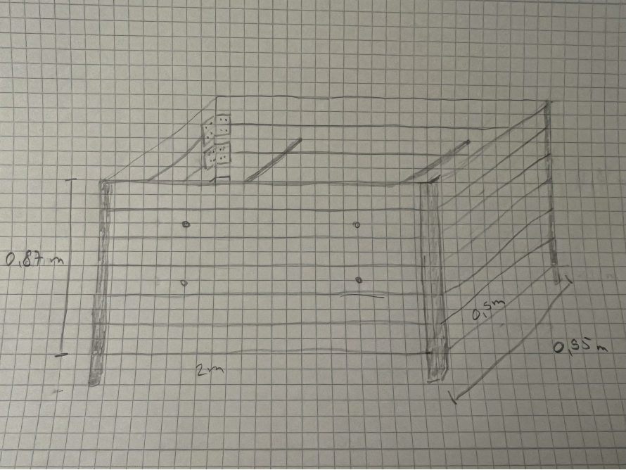 Handgezeichnete Skizze eines Gartenhaus-Grundgerüsts