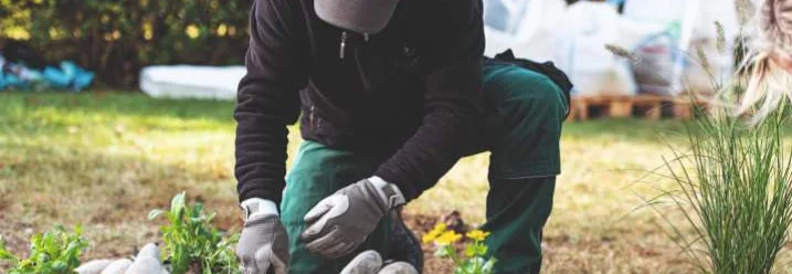 Person bepflanzt einen Steingarten