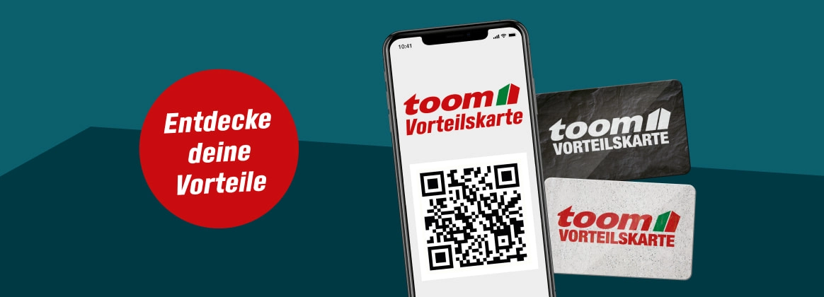 Smartphone mit QR-Code und der toom Vorteilskarte