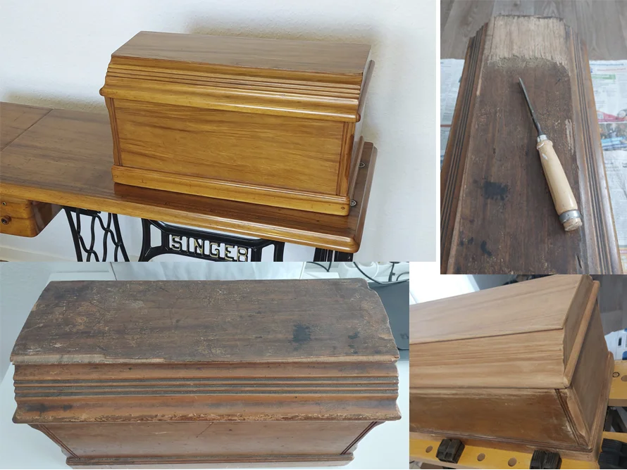 Restaurierung einer Holztruhe mit Stechbeitel