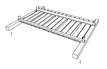 Technische Zeichnung der Montage eines Fahrradständers auf zwei Holzleisten.
