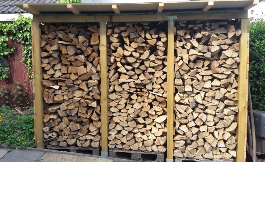 Brennholzstapel unter einer Überdachung