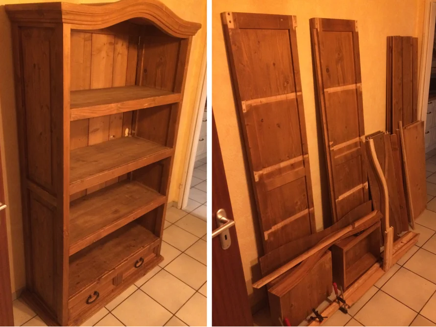 Zusammenbau eines Holzregals mit Schubladen