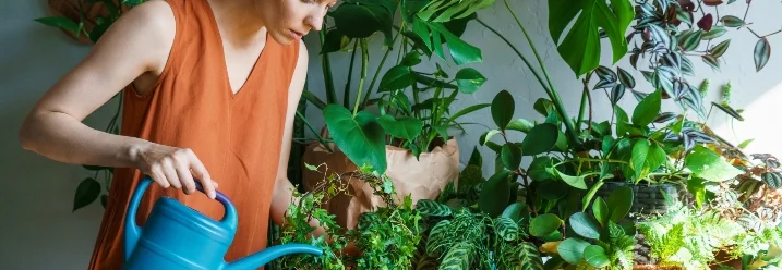 Person gießt Pflanze mit Gießkanne