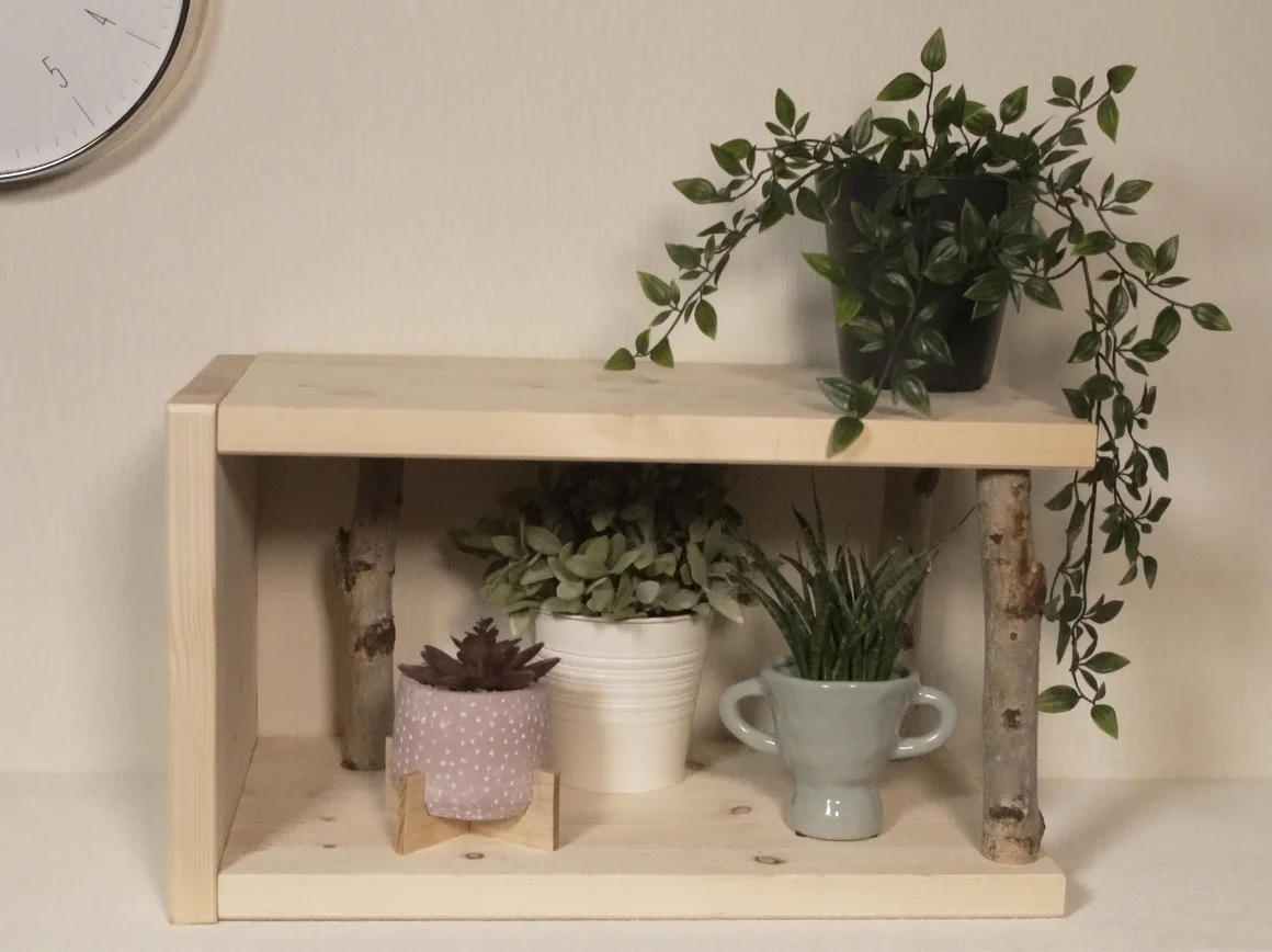 Holzregal mit Pflanzen