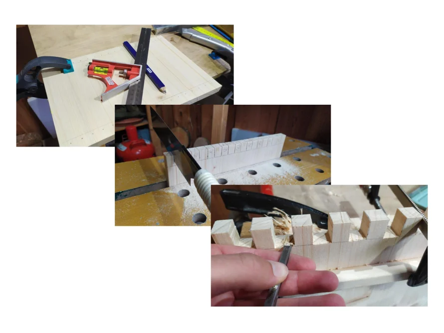 Holzbearbeitung mit Säge und Stechbeitel