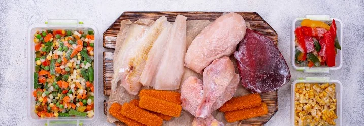 Tiefgefrorenes Fleisch, Fisch und Gemüse