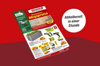 Ein Werbeprospekt mit wochenweisen Megapreisen auf rotem Hintergrund.