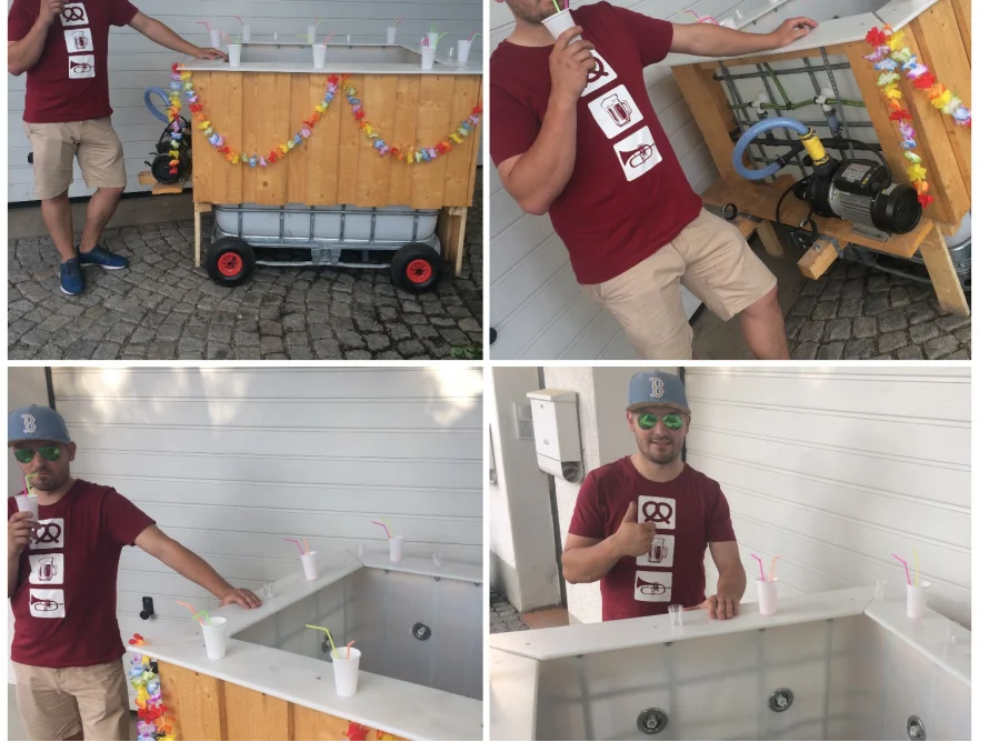 Person steht an mobiler Bar