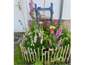 Blumenbeet mit Fingerhut und Glockenblumen