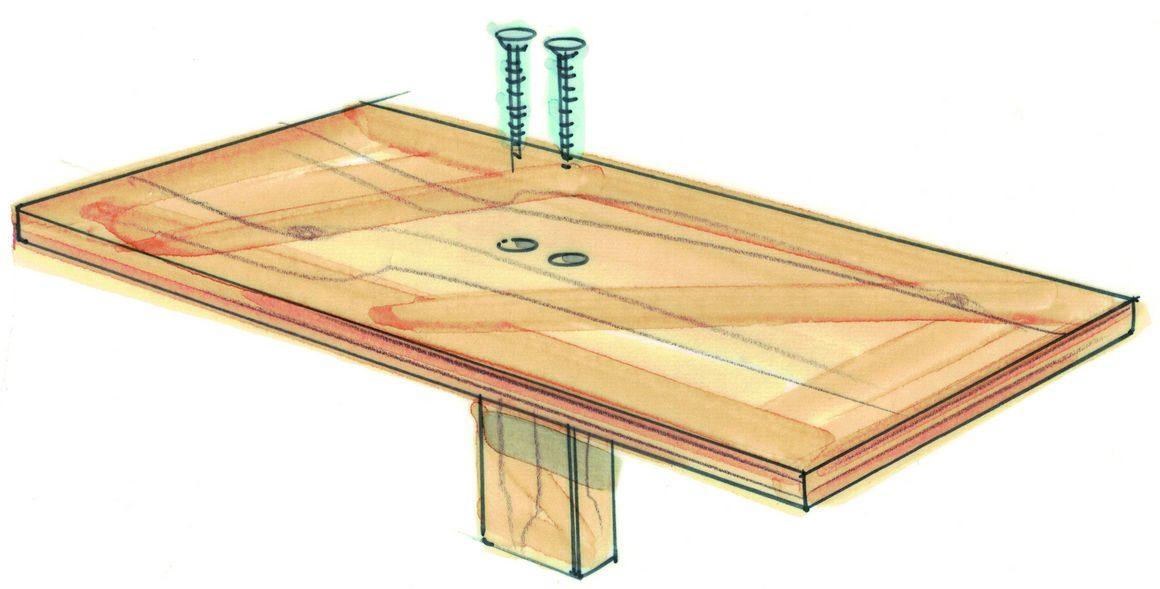 Holzplatte mit zwei Schrauben