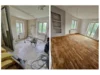 Vorher-Nachher-Bild einer Renovierung mit Parkettboden