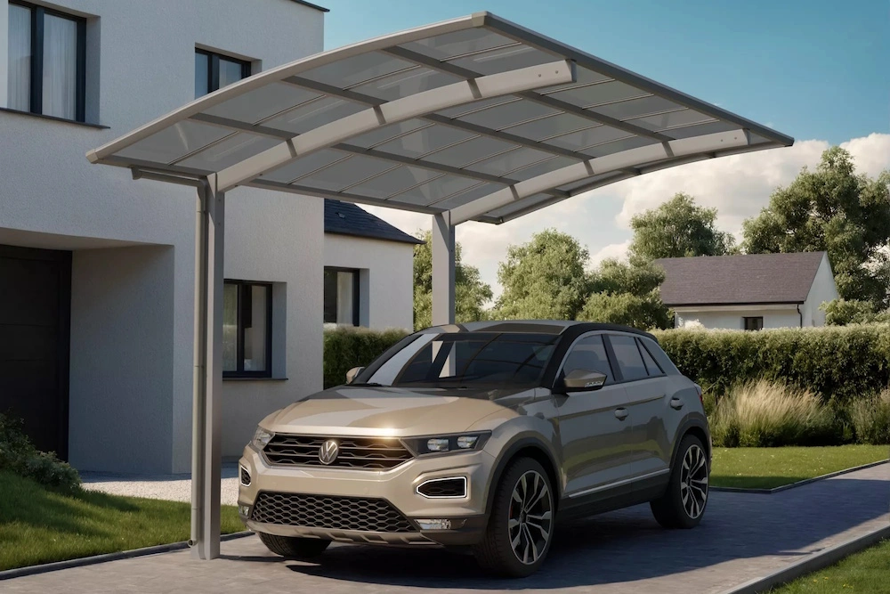 Ein Auto unter einem Einzelcarport