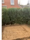 Sandfläche vor einer Hecke