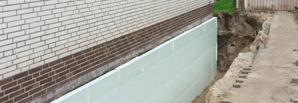 Sanierung einer Kellerwand mit einer Wärmedämmung.