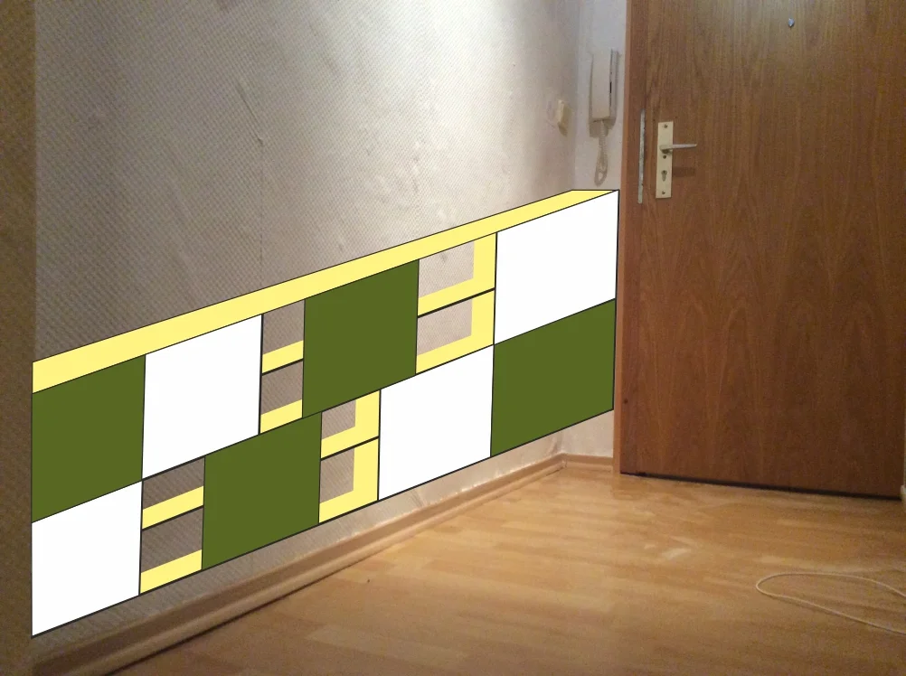 Skizze eines Schuhregals an einer Wand