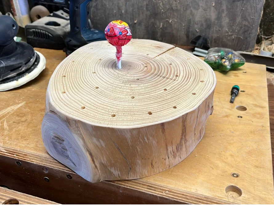 Holzscheibe mit Löchern