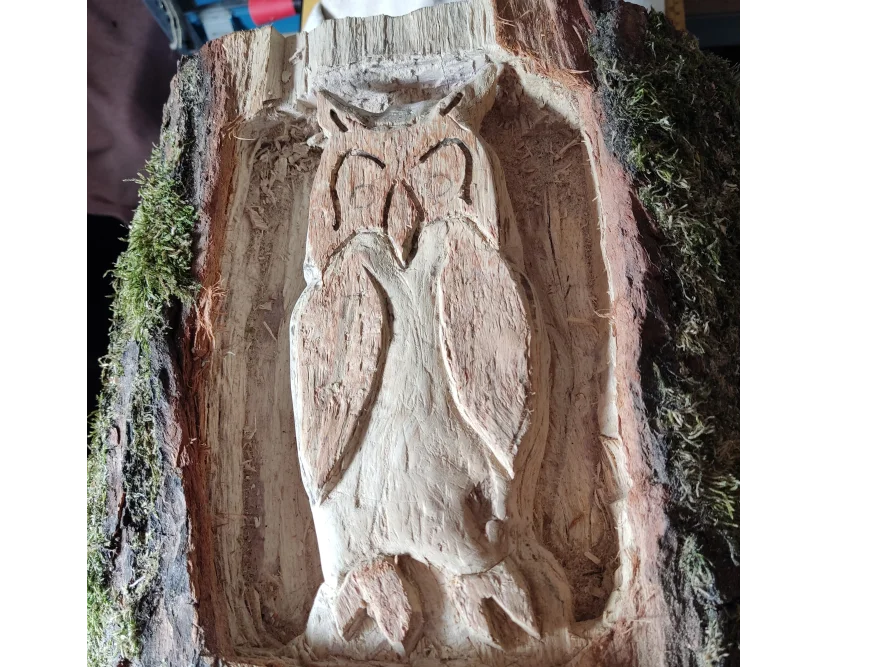 Eule aus Holz geschnitzt