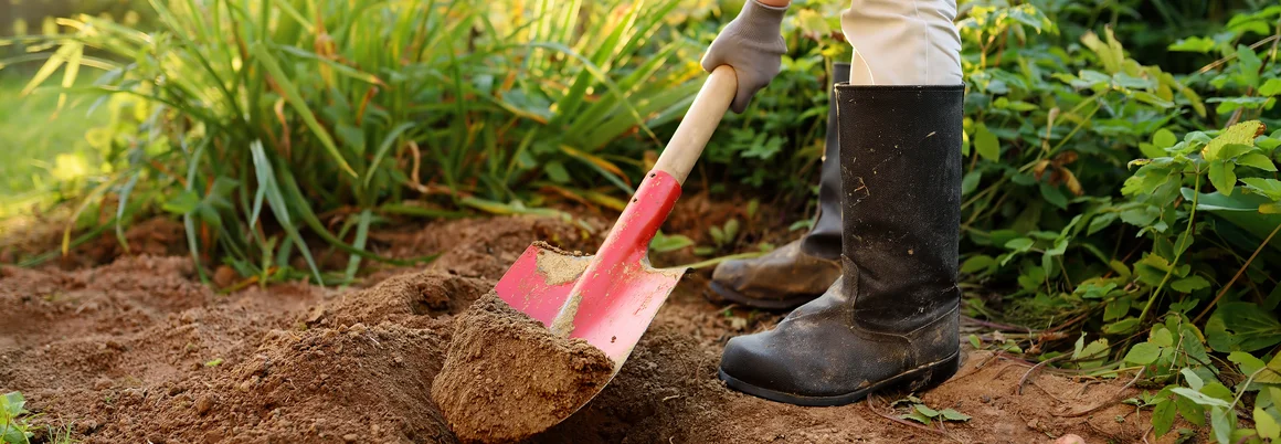 Person gräbt mit Spaten ein Loch in die Erde