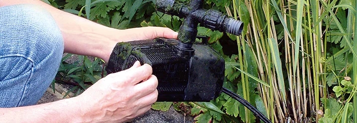 Person hält Teichpumpe