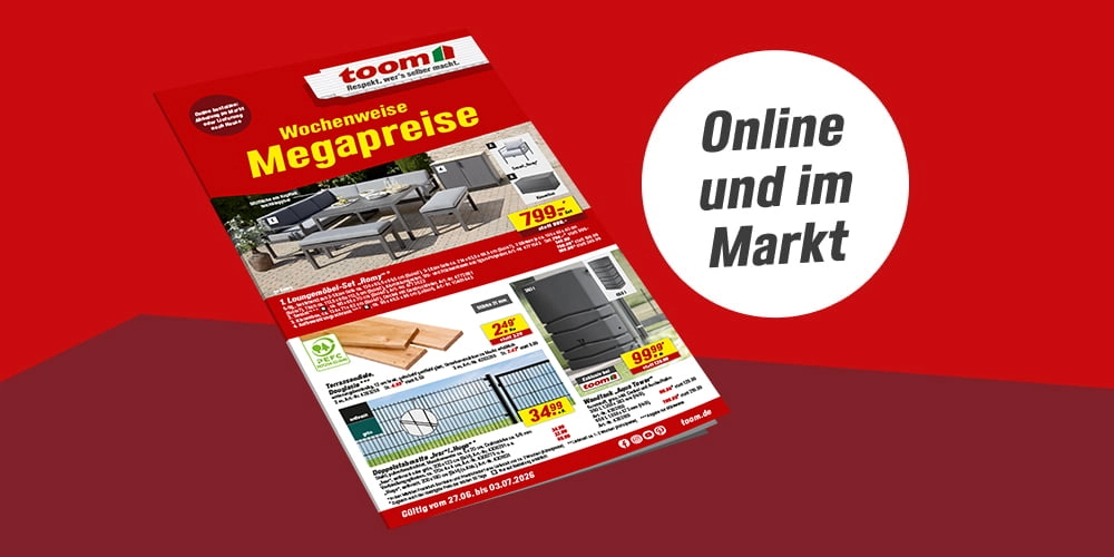 Ein Werbeprospekt mit wöchentlichen Angeboten eines Baumarktes.