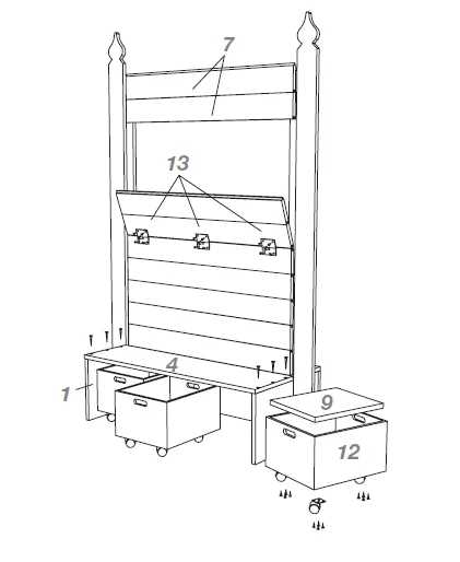 Schritt 8 der Montageanleitung für ein Kasperletheater mit nummerierten Teilen.