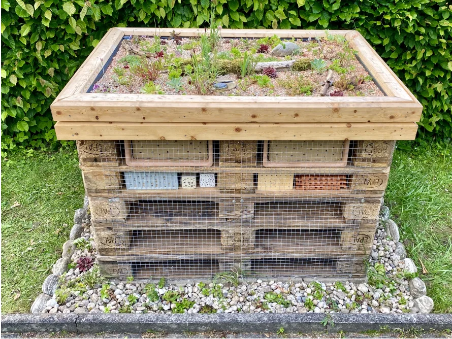 Insektenhotel mit bepflanztem Dach