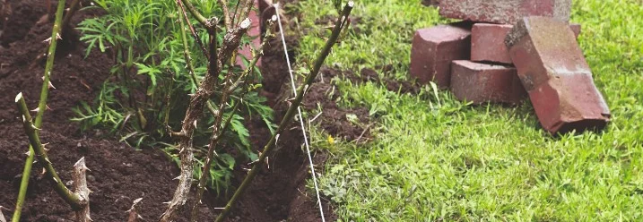 Gartenarbeit mit Spaten und Steinen