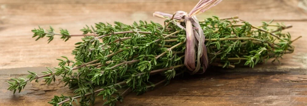 Frischer Thymian auf Holztisch