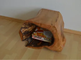 Beistelltisch aus Baumstamm mit Büchern