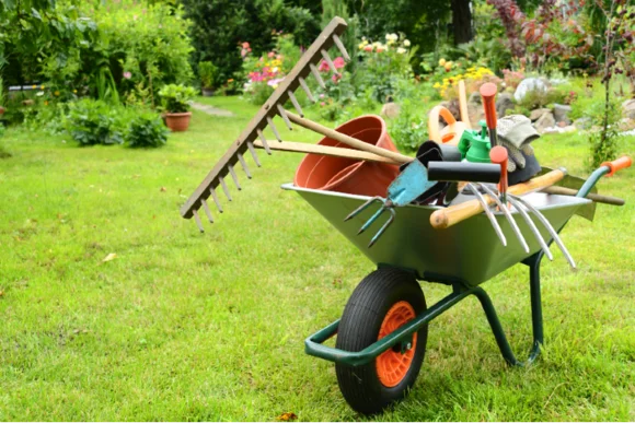 Gartenwerkzeug in einer Schubkarre