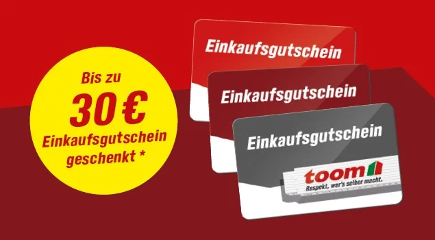 Werbegrafik für eine Gutscheinaktion mit Einkaufsgutscheinen bis zu 30 Euro.