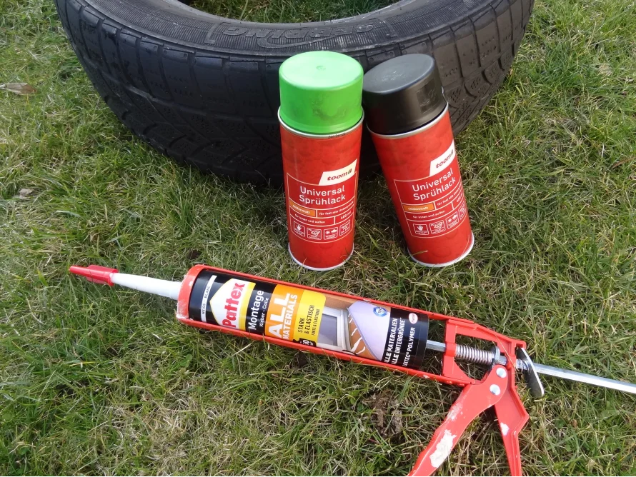 Zwei Sprühfarben und eine Kartusche Klebstoff