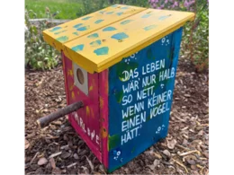 Bunter Vogelhäuschen mit Spruch